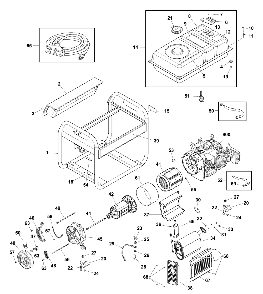 Main Unit Diagram and Parts List for 030798-04  Briggs and Stratton Generator